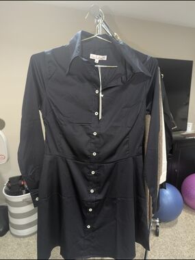 Classic Black Button-Front Shirt Dress
